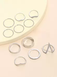 12入組水鑽裝飾戒指 - 銀色 - 查看 2