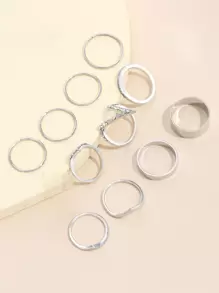12入組水鑽裝飾戒指 - 銀色 - 查看 3