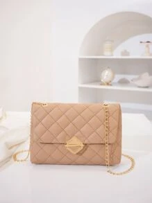 Push Lock Quilted Square Bag - Khaki - View 1