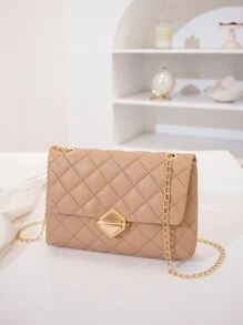 Push Lock Quilted Square Bag - Khaki - View 2