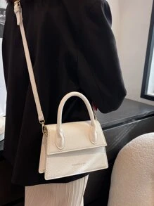 Geantă pătrată cu clapă cu litere grafică Mini geantă de umăr pătrată Poșetă cu clapetă din piele artificială la modă Geantă crossbody pentru femei cu farmec pentru geantă Cele mai bune cadouri personalizate pentru femei, mame și prietene - alb - Vizualizare 2