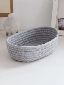 1pc Plain Woven Desktop Basket - Grey - View 4