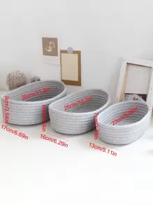 1pc Plain Woven Desktop Basket - Grey - View 5