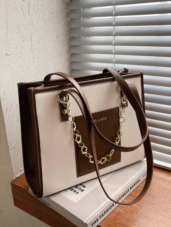 Waterproof,Lightweight,Business Casual,Large Capacity Letter Graphic Pocket Front Design Shoulder Tote Bag For Teen Girls Women College Students,Rookies & White-collar Workers Perfect for Office,College,Work ,Business,Commute