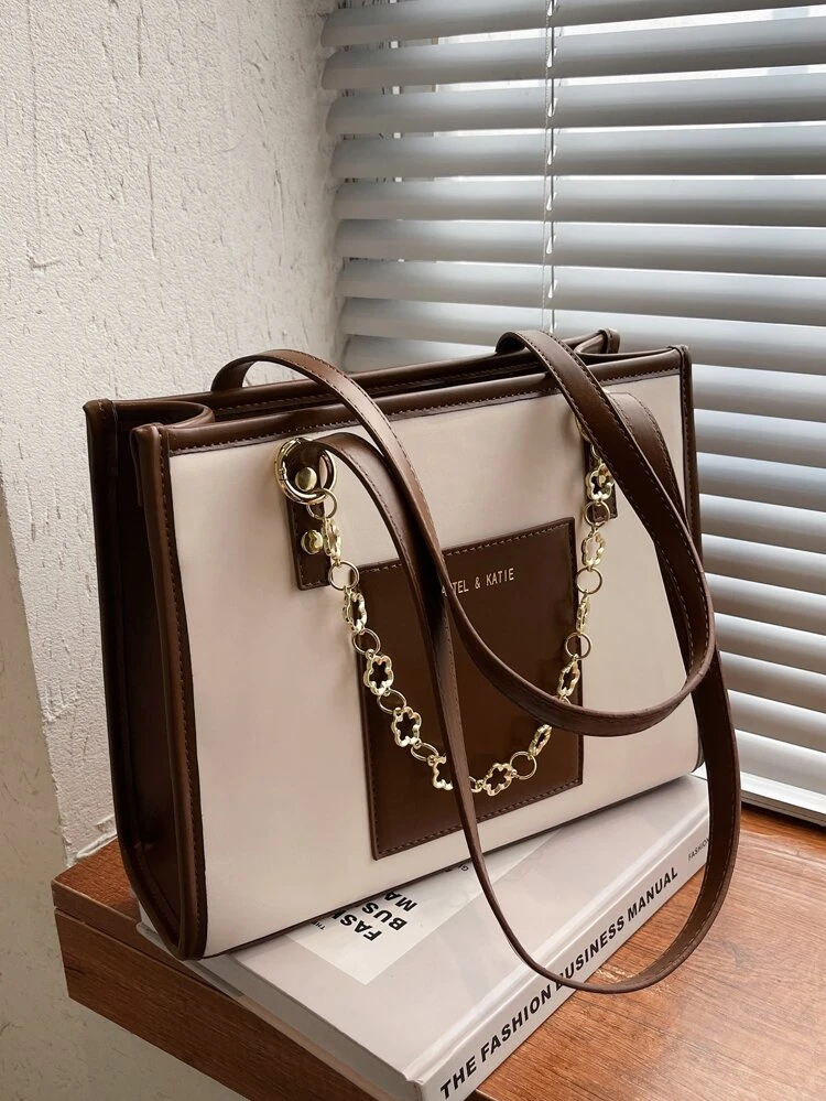 Waterproof,Lightweight,Business Casual,Large Capacity Letter Graphic Pocket Front Design Shoulder Tote Bag For Teen Girls Women College Students,Rookies & White-collar Workers Perfect for Office,College,Work ,Business,Commute