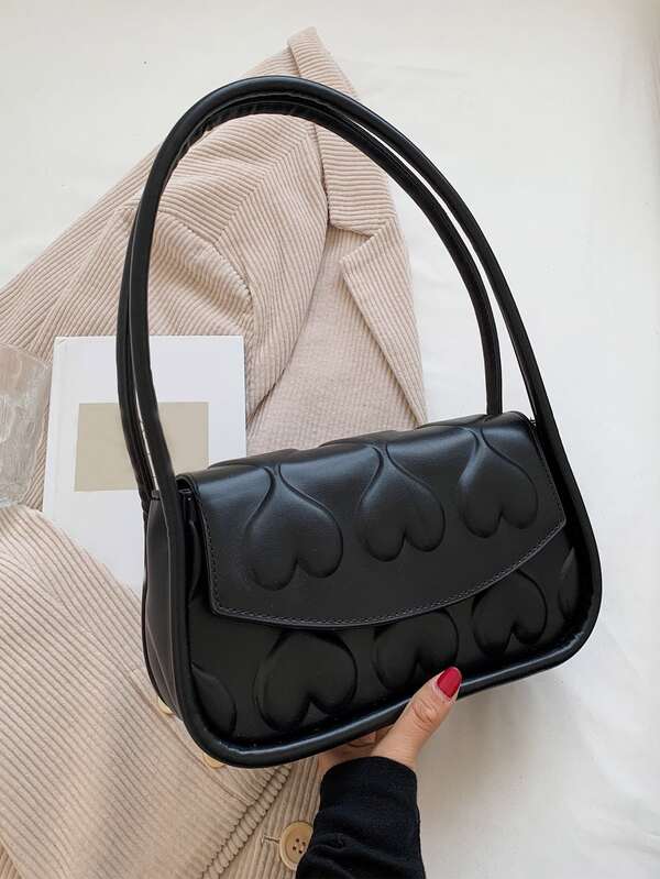 Heart Embossed Flap Saddle Bag