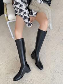 Stiefel Schwarz Elegant Einfarbig Damen mit Reißverschluss hinten, und eckiger Zehenpartie, Klassischer Stil - Schwarz - Übersicht 1