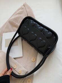 Heart Embossed Flap Saddle Bag - Black - View 6