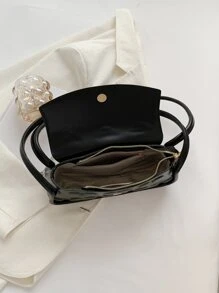 Heart Embossed Flap Saddle Bag - Black - View 7