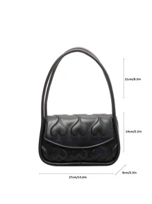 Heart Embossed Flap Saddle Bag - Black - View 8