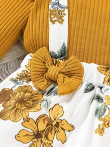 Baby Floral Print Bow Front Ruffle Trim 2 In 1 Dress - Multicolor - View 4