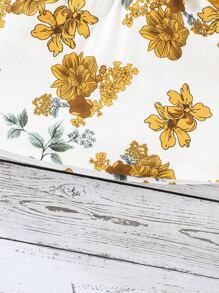 Baby Floral Print Bow Front Ruffle Trim 2 In 1 Dress - Multicolor - View 5