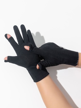 1pair Scallop Trim Gloves Black Touch Screen