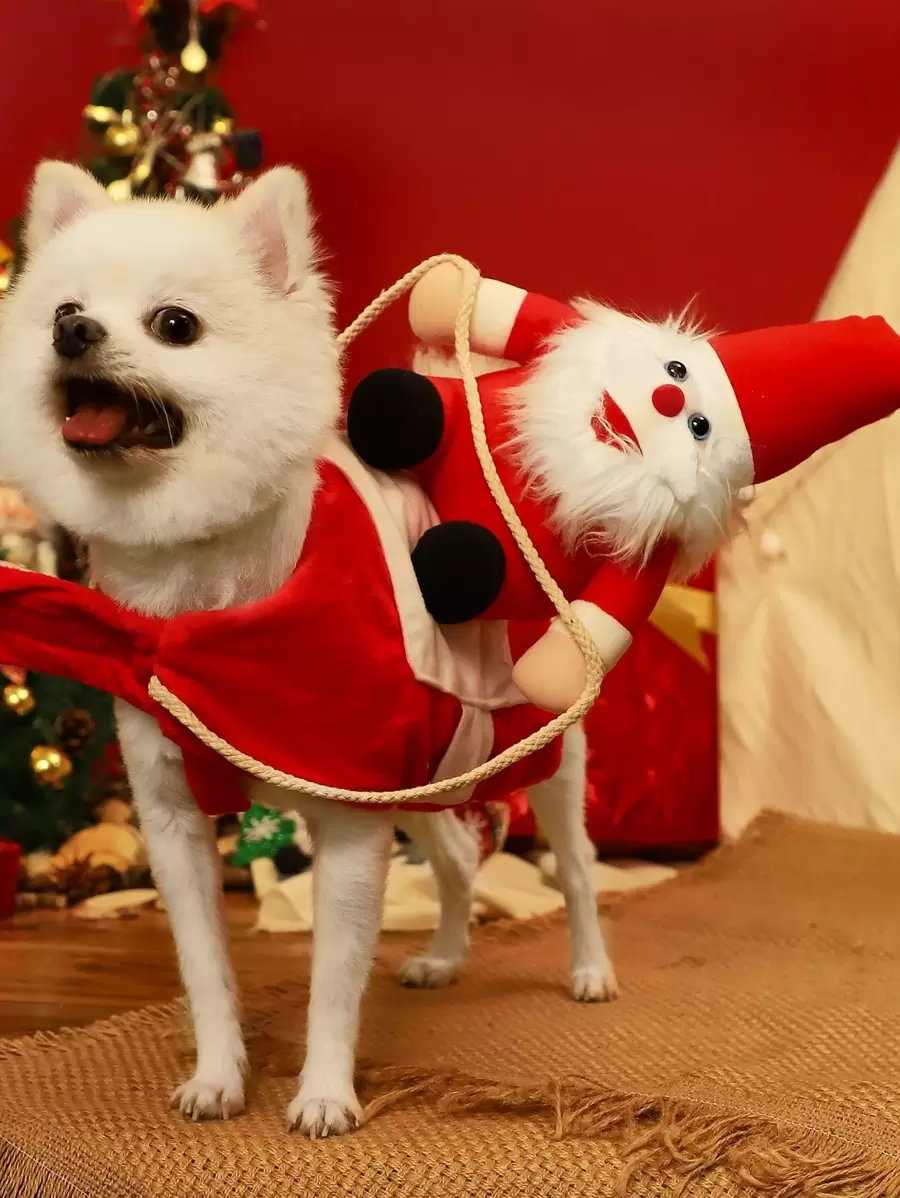 Funny Santa Riding Dog Christmas Costume, Pet Santa Cosplay Outfit For Small Medium Large Dogs