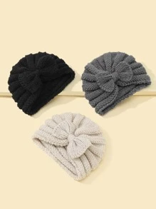 3 chiếc mũ dệt kim đính nơ trẻ em - Nhiều màu - Xem 2