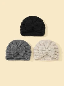 3 chiếc mũ dệt kim đính nơ trẻ em - Nhiều màu - Xem 3