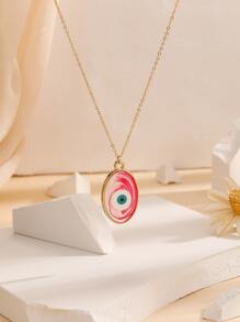 Evil Eye Pattern Oval Pendant Necklace - Multicolor - View 1