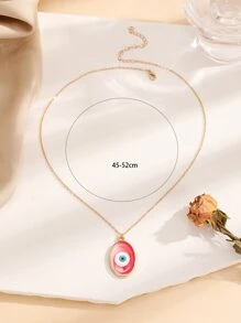 Evil Eye Pattern Oval Pendant Necklace - Multicolor - View 3