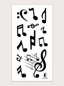 1張音符圖案印花紋身貼紙 - 黑色 - 查看 1