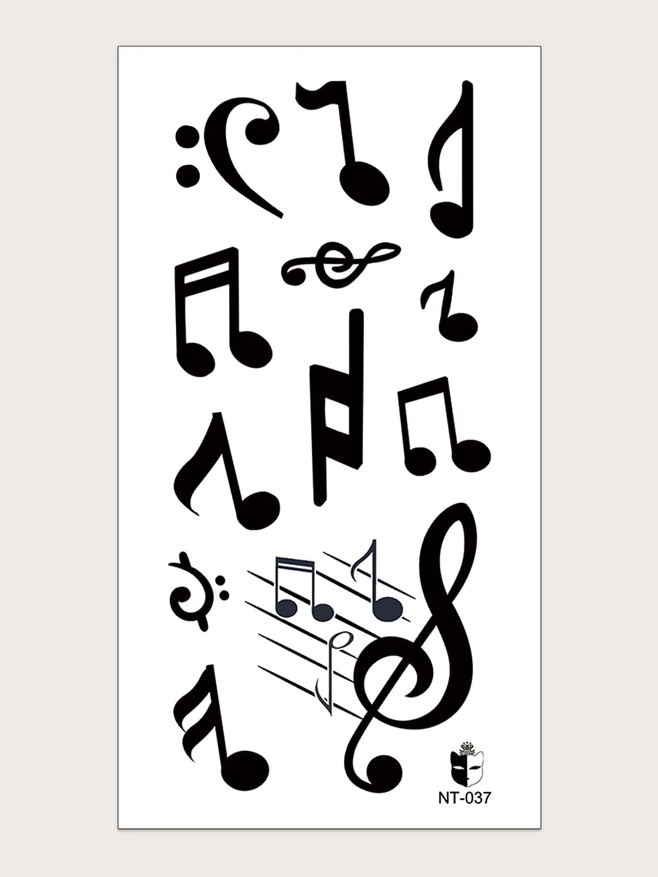 1張音符圖案印花紋身貼紙 - 黑色 - 查看 1