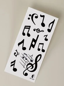 1張音符圖案印花紋身貼紙 - 黑色 - 查看 5