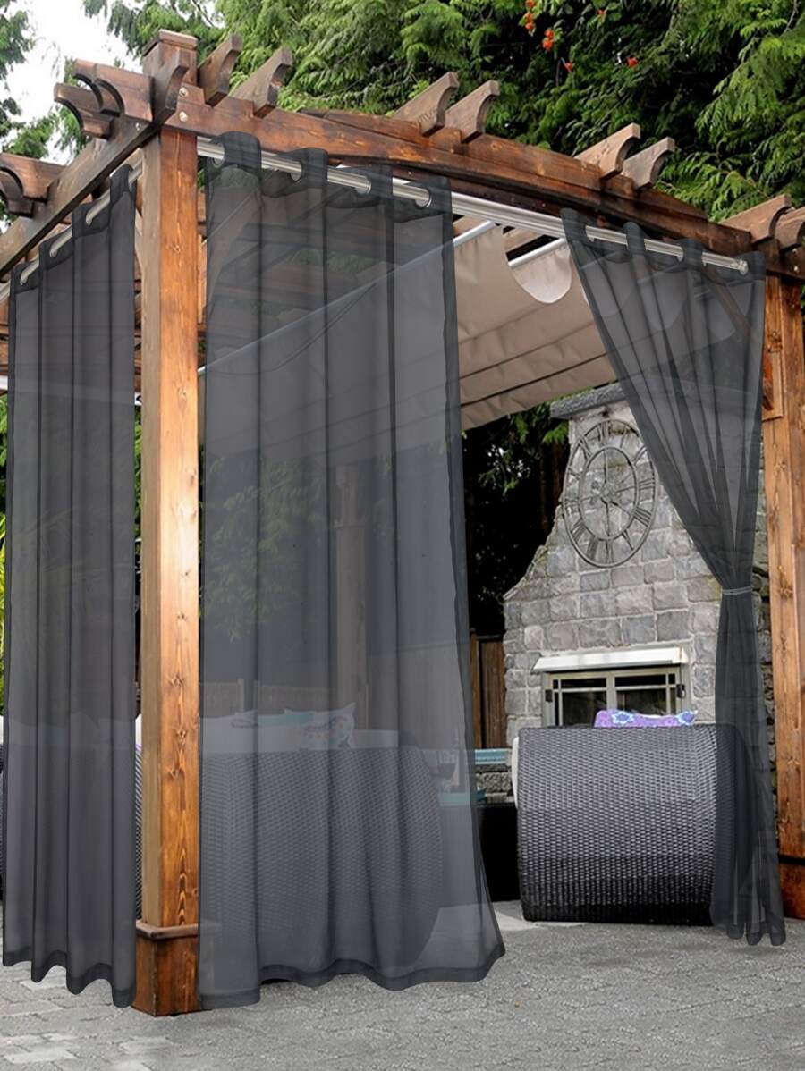 1pc Solid Outdoor Curtain - Dark Grey - View 1