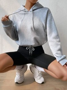 SHEIN Unity 落肩袖抽繩連帽衫 - 灰色 - 查看 4