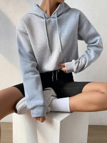 SHEIN Unity 落肩袖抽繩連帽衫 - 灰色 - 查看 5