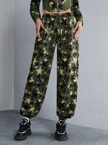 SHEIN Coolane 迷彩印花腰部抽繩衛褲