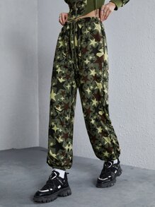 SHEIN Coolane 迷彩印花腰部抽繩衛褲