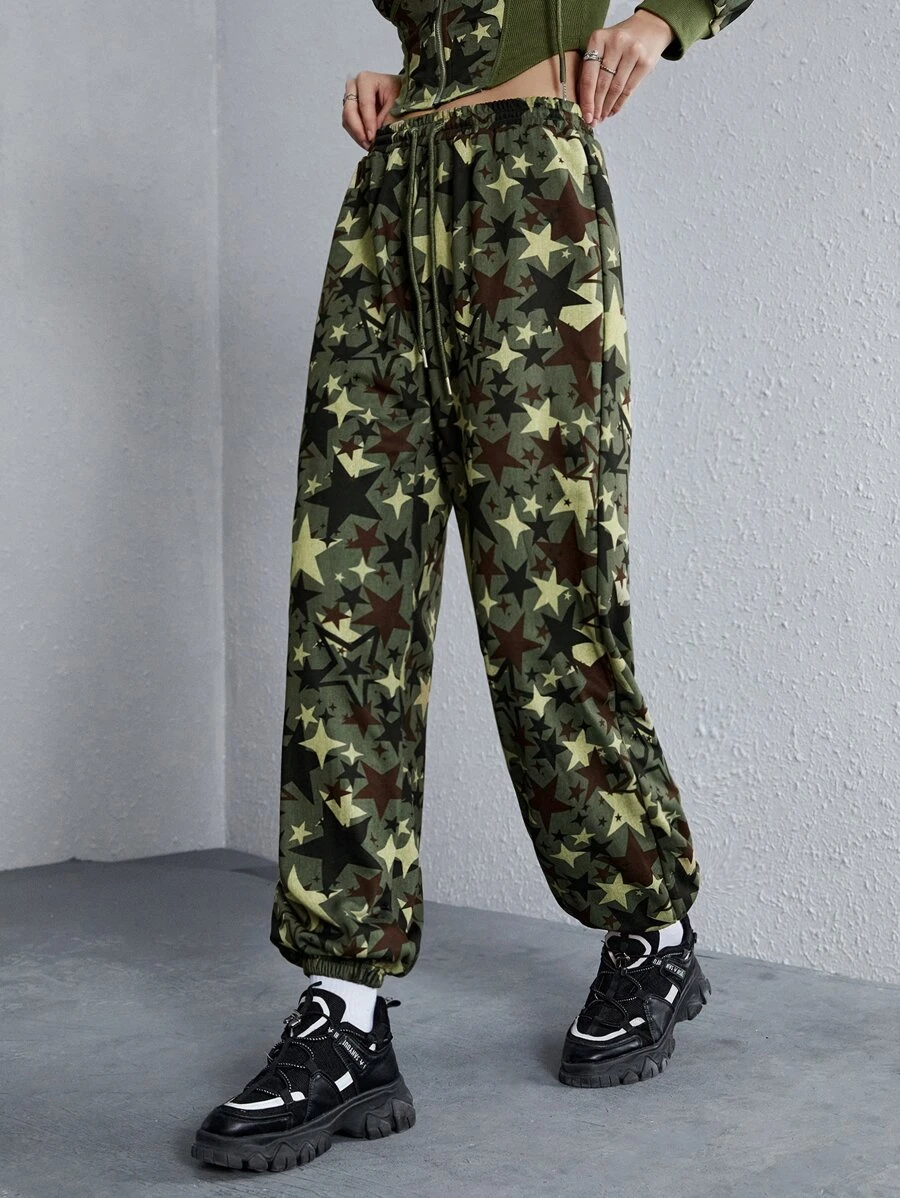 SHEIN Coolane 迷彩印花腰部抽繩衛褲