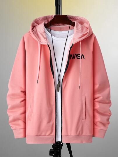 هودي بسحاب بطباعة أحرف قطعة واحدة للرجال