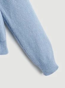 SHEIN MOD Floral Embroidery Cable Knit Cardigan - Dusty Blue - View 6