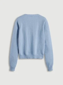 SHEIN MOD Floral Embroidery Cable Knit Cardigan - Dusty Blue - View 8