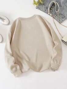 SHEIN EZwear Plus Cartoon Graphic Thermal Lined Sweatshirt - Apricot - View 2