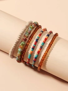 6入組撞色串珠手鏈 - 彩色 - 查看 2