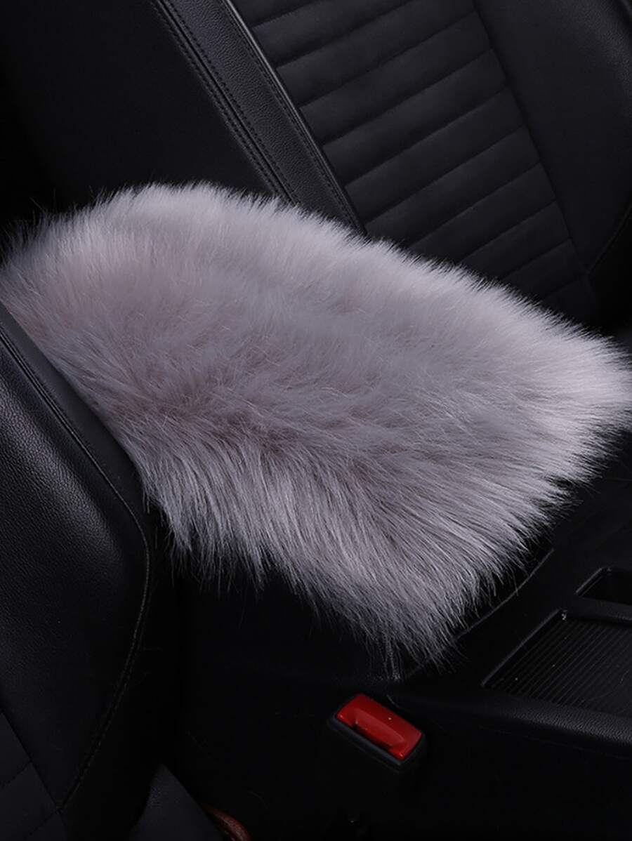 1pc Plush Car Armrest Pad - Light Grey - View 1