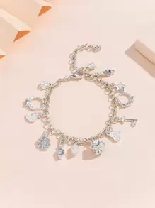 Pulsera con diamante de imitación con luna y estrella accesorio - Plateado - Ver 1