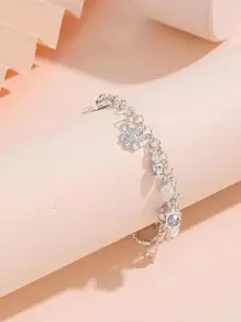 Pulsera con diamante de imitación con luna y estrella accesorio - Plateado - Ver 2