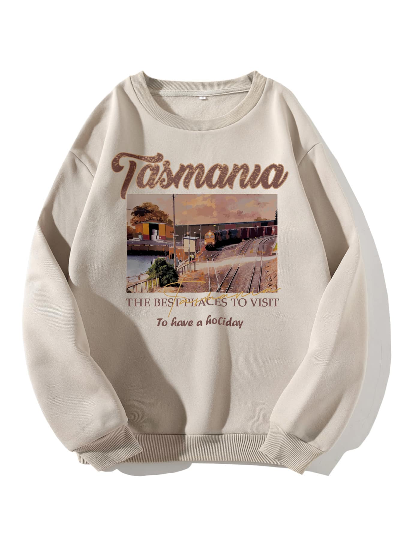 SHEIN EZwear Plus Slogan & Picture Print Thermal Pullover - Apricot - View 1