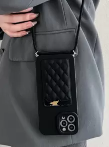 素色手機殼帶插卡槽和手機掛繩