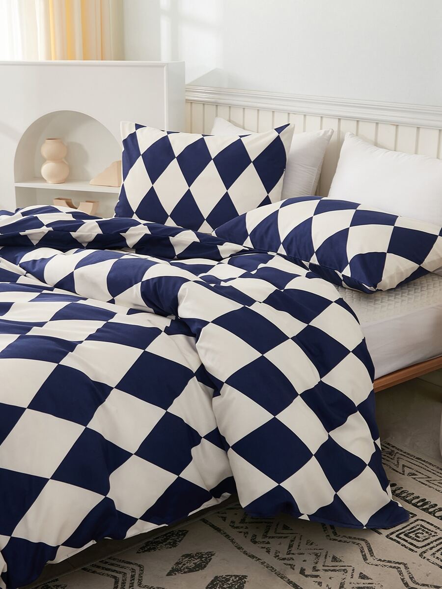 Set colcha sin relleno con patrón de cuadros - Multicolor - Ver 1