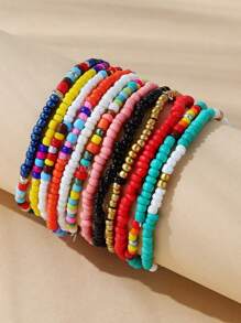 12pcs Color Block Beaded Bracelet - Multicolor - View 1