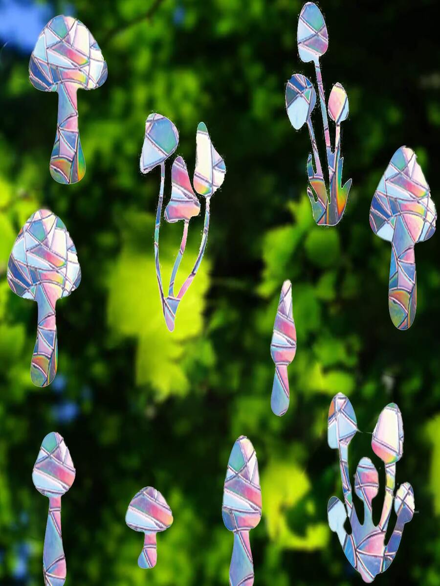 1pc, Mushroom Window Window Decals Static Cling Window Sticker Anti Collision Window Decals For Bird Strikes Rainbow Stickers, Window Decals For Bird Strikes - Multicolor - View 1