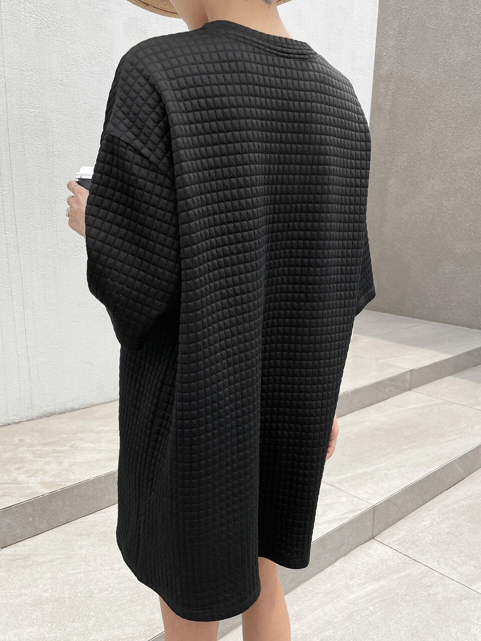 Solid Drop Shoulder Textured Dress