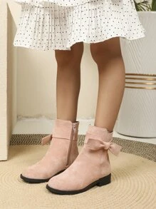 Girls Faux Suede Bow Decor Zipper Side Boots - Pink - View 4