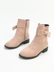 Girls Faux Suede Bow Decor Zipper Side Boots - Pink - View 6