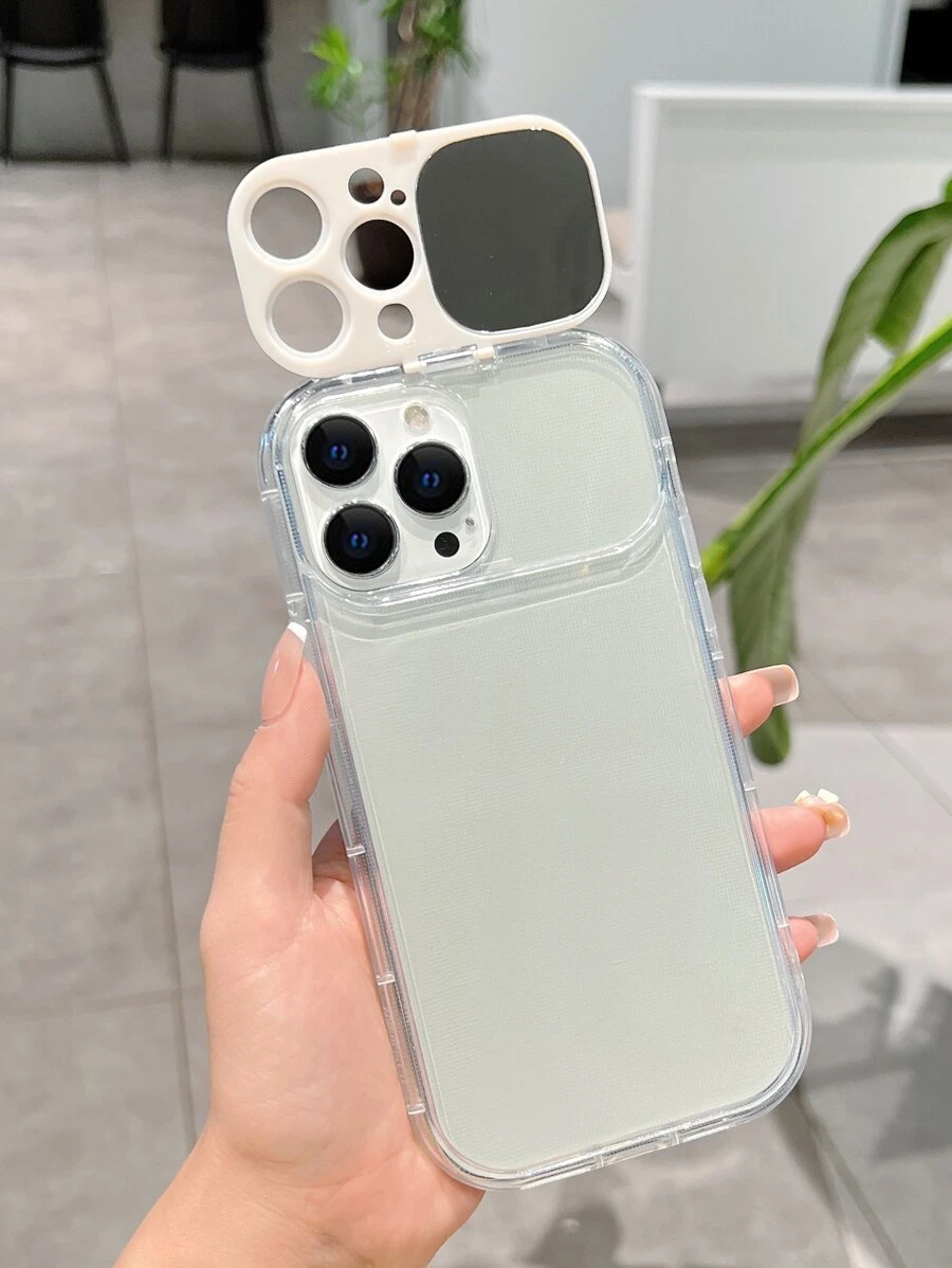 附翻轉鏡的透明手機殼相容於 iPhone15/15Plus/15Pro/15Promax - 無色 - 查看 1