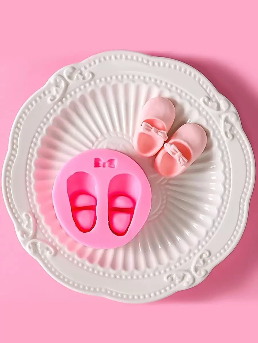 1pc Shoes Design DIY Silicone Mold, Simple Bow & Shoes Design Silicone Mold For DIY - Pink - View 1