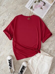 INAWLY Heart And Feather Print Tee - Burgundy - View 2